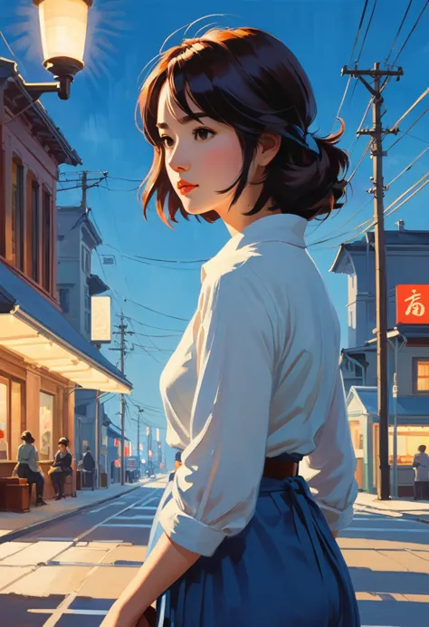  "woman in spot" , acrylic painting, trending on pixiv fanbox, palette knife and brush strokes, style of makoto shinkai jamie wy...