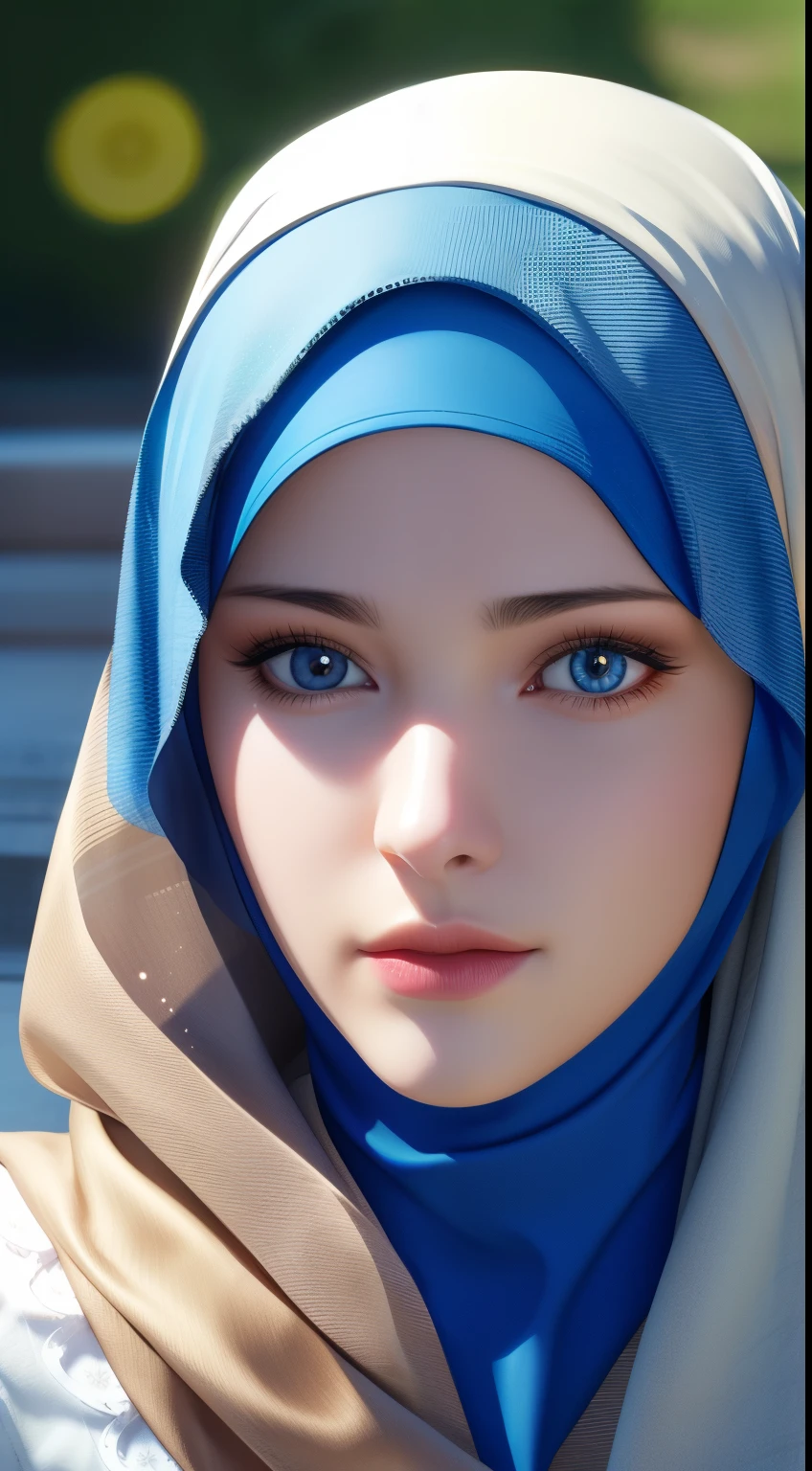 1girl, solo, beautiful face, high detailed realistic eyes, double eyelids, high detailed realistic pupils, (upon body from head to waist:1.36), (wearing hijab:1.37), (moslem headscarf:1.37), reading glasses, sitting alone on a long chair, amazing mosque park background, taj mahal, best quality, masterpiece, highres, black and white moslem female dress, Beautiful face, (upon body from head to waist:1.35), tyndall effect, photorealistic, dark studio, two tone lighting, 8k uhd, dslr, soft lighting, high quality, volumetric lighting, candid, Photograph, high resolution, 4k, 8k, Bokeh, (hyperrealistic girl), (illustration), (high resolution), (extremely detailed), (best illustration), (beautiful detailed eyes), (best quality), (ultra-detailed), (masterpiece), (wallpaper), (photorealistic), (natural light), (rim lighting), (detailed face), (high detailed realistic skin face texture), (anatomically correct), (heterochromic eyes), (detailed eyes), (sparkling eyes), (dynamic pose), (hair completely covered by the hijab:1.35), looking to viewer