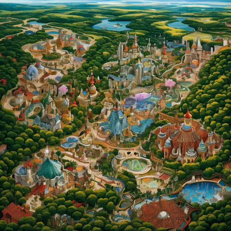 Aerial View of wonderland, best quality, perfect masterpiece, Representative work, official art, Professional, high detail, Ultr...
