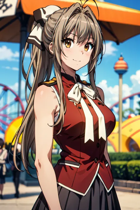 (anime style),1 girl, alone, masterpiece, highest quality, Amagi Brilliant Park, sento isuzu, brown eyes, brown hair, long hair,...