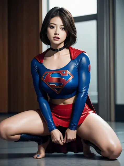 masterpiece、supergirl costume、short hair、barefoot、big and full breasts、Experimental facility、operating table、straddle、Tattered、s...