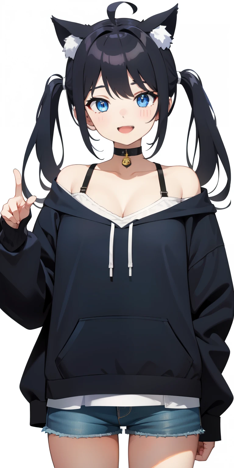 A woman with a black shirt and blue eyes wearing a black hoodie - SeaArt AI