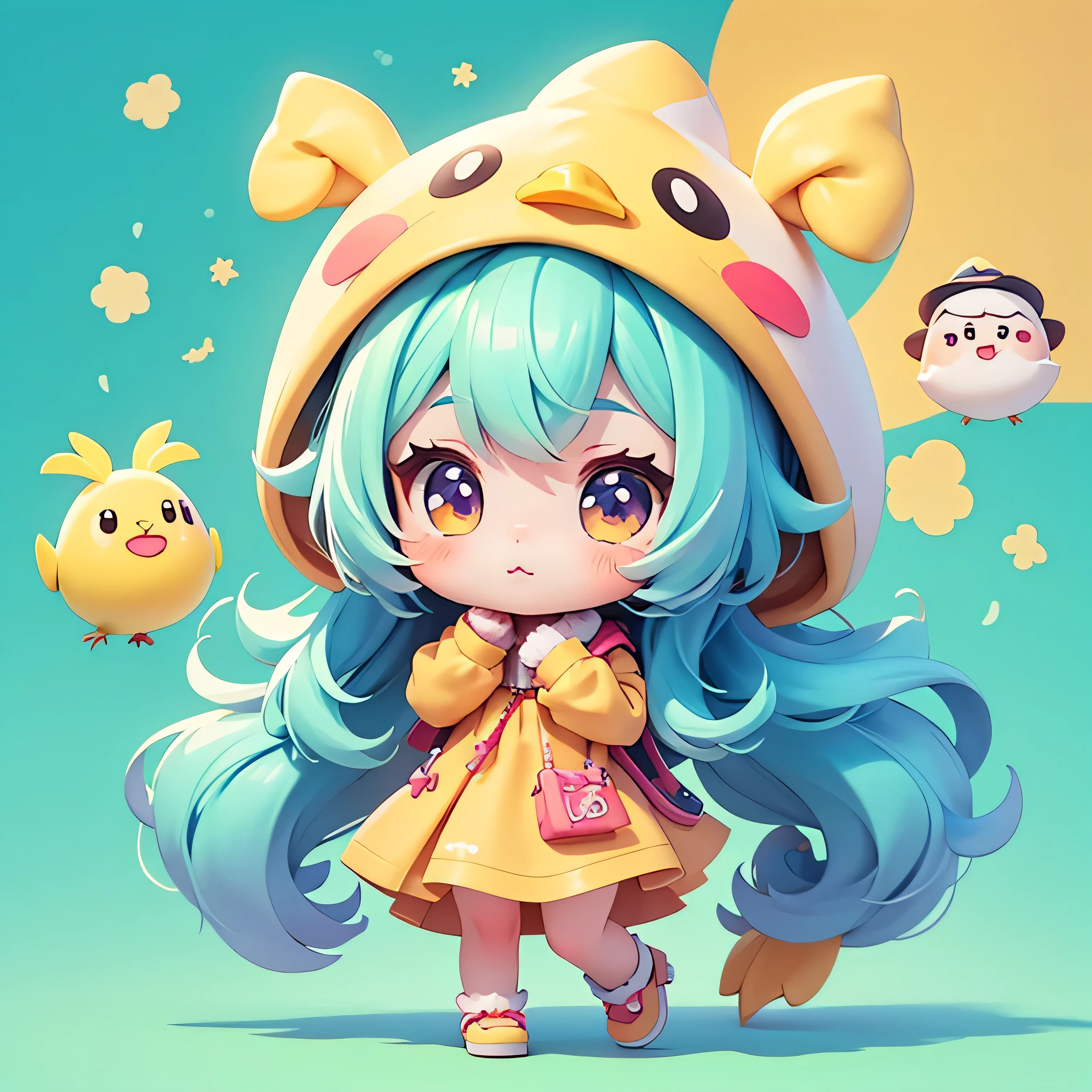 The characters to wantest to kiss. The character clasps his hands in pleading. , cartoon girl in a chicken costume with a hat and a hand,  kawaii cutest sticker ever, cute digital art, chibi girl, cute anime style, cute detailed digital art, anime chibi, cute anime girl, chibi anime girl, ruan cute vtuber, sticker illustration
