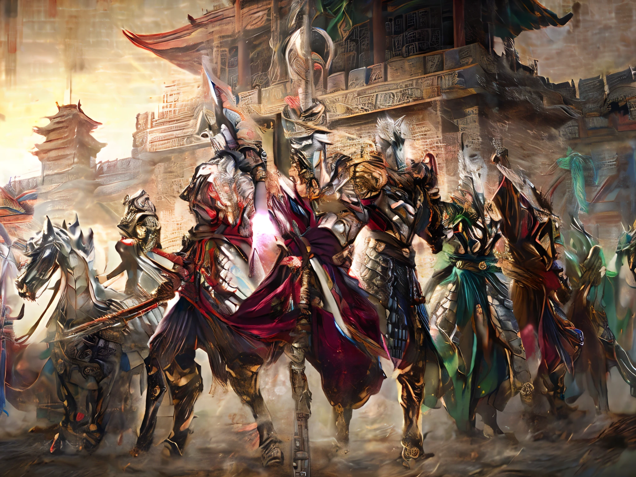 Arafad image of a group of men holding swords and armor, author：Yang Jie, author：Fan Qi, author：Chen Zhou, by Qu Leilei, Wang E, G Liulian art style, by Ni Yuanlu, by Feng Zhu, 2. 5d cgi anime fantasy artwork, author：Yang Jiein, author：Victor Wang, author： Tanimae（Facial details）