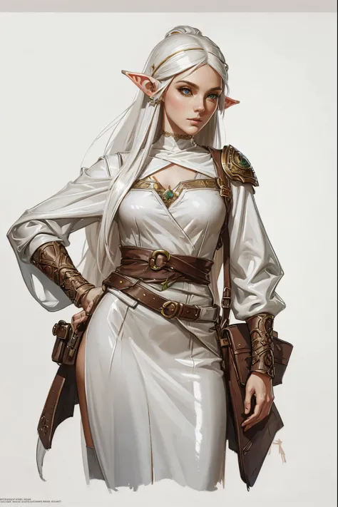 portraiture art of a elf woman, modern hipster clothing, character design, dnd character concept art, loose paint, white backgro...