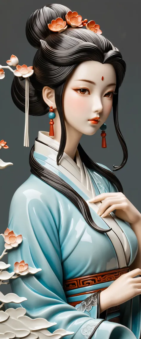 high quality fantasy artifact concept art, simple background, ceramic chinese girl, carved high-end porcelain, complex, gorgeous...