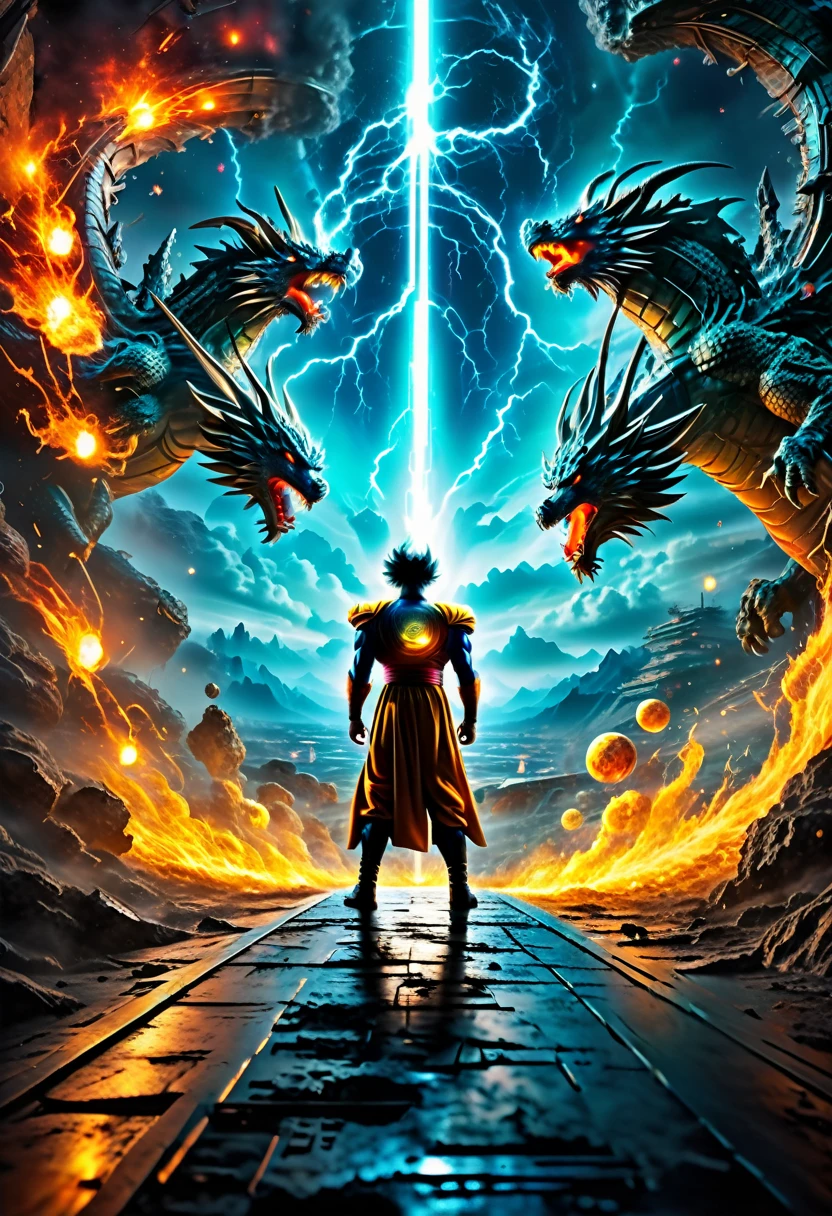 ultra-détaillé, haute résolution, HDR, Réaliste, Dragon Ball Super, bourré d&#39;action, couleurs vives, faisceaux d&#39;énergie puissants, scènes de combat dynamiques, personnages emblématiques, transformations super saiyan, des combats intenses, Des affrontements épiques, pouvoirs explosifs, style artistique cinématographique, Maîtrise des arts martiaux, Paysages d&#39;un autre monde, Aventures intergalactiques, émotions intenses, puissance extraordinaire, Des mouvements rapides comme l’éclair, conceptions de personnages uniques, pouvoirs légendaires, confrontations décisives, des rebondissements passionnants, action au bord de votre siège, niveaux de puissance transcendants, transformations épiques, affrontements d'énergie exaltants
