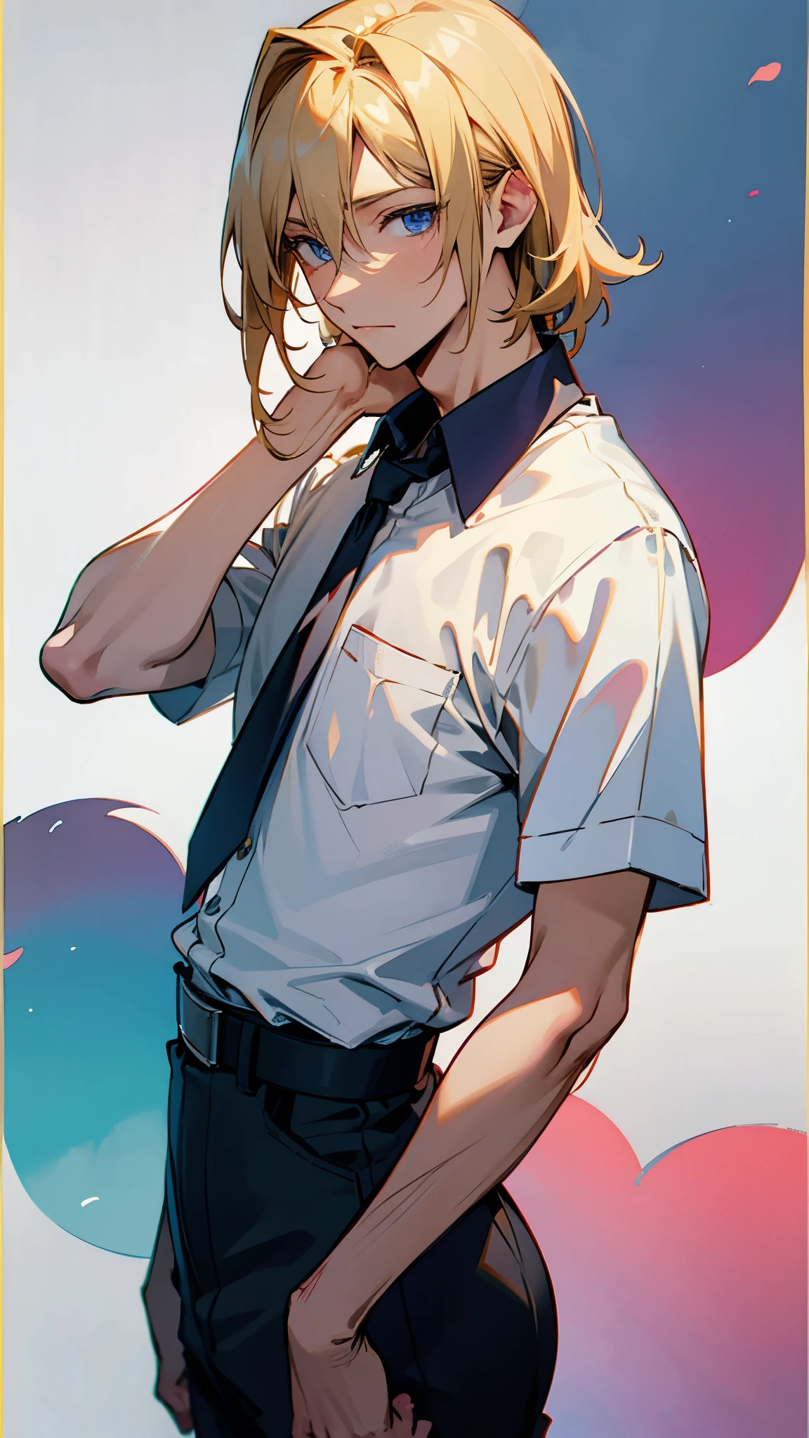 Anime character with blonde hair and blue eyes in a white shirt - SeaArt AI