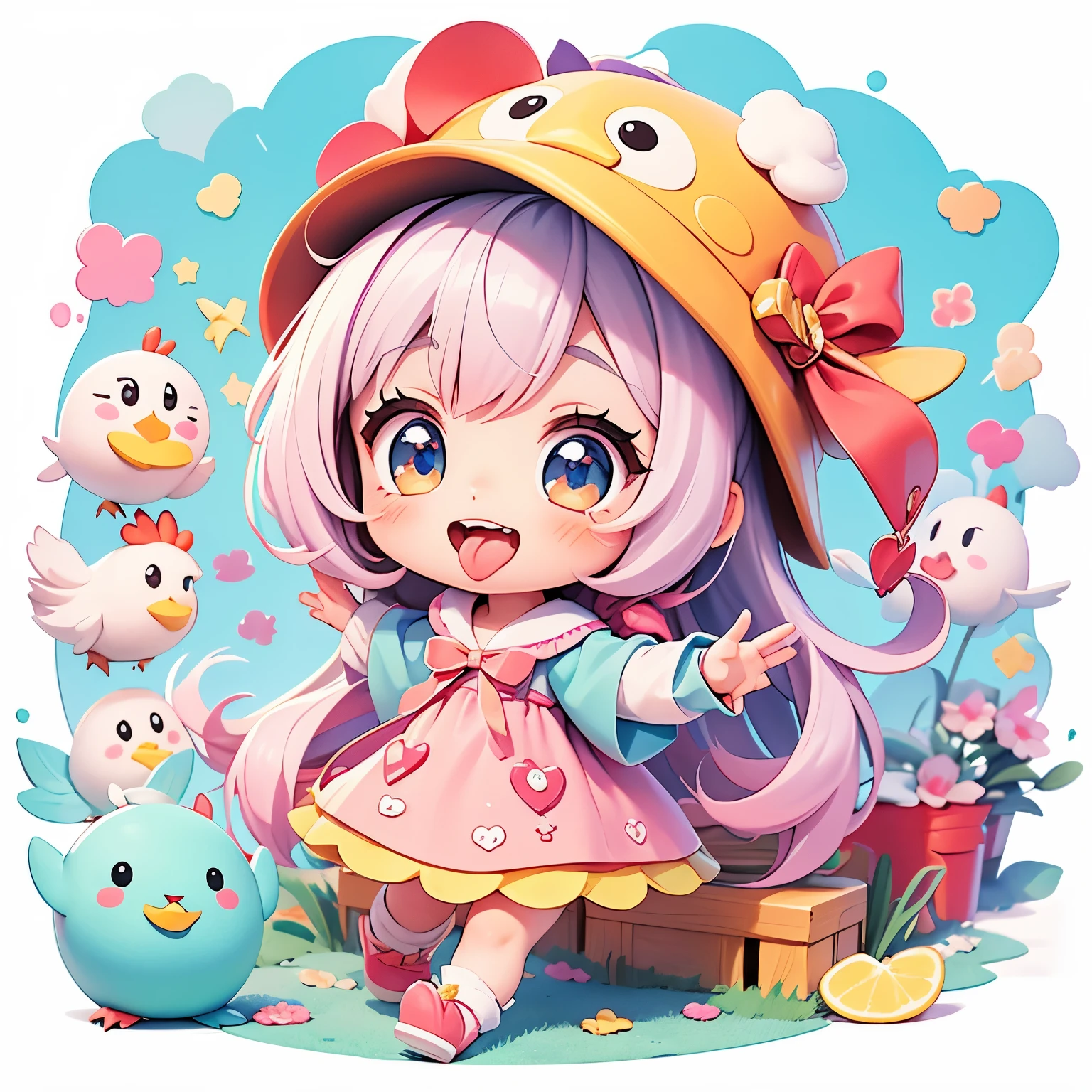 Anime girl with a hat and a bird in a field - SeaArt AI