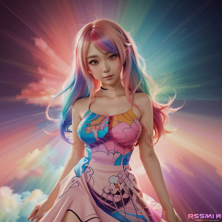 garota anime com cabelo colorido e um vestido colorido, rossdraws pastel vibrante, desenho animado rossdraws vibrante, estilo anime 4k, lindo retrato de anime, artgerm colorido!!!, ! sonho artgerm, linda garota de anime, arte digital com estilo anime, Papel de parede de arte anime 4k, papel de parede de arte de anime 4k, digital anime art, artgerm extremamente detalhado