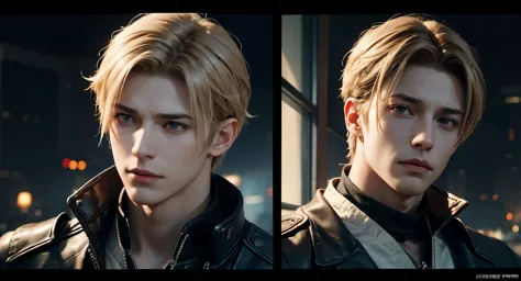 1man, (inadvertently snapshot, closer)  Rufus Shinra,  Rufus Shinra,  Rufus Shinra, pale blond short hair, short hair, short hair, narrow his eyes, stern and handsome, Rufus, Final Fantasy VII, intricate, solo focus, realistic, dynamic pose realistic, deta...