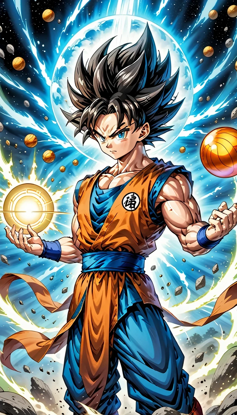 (best quality,4k,8k,high resolution,masterpiece:1.2),Super detailed,(actual,photoactual,photo-actual:1.37),illustration,dragon ball,figure,Wukong,vegnette,robust,Saiyan,fighting,energy beam,Action packed,史诗般的fighting,martial arts,Explosive force level,flight,gas explosion,Transformation,Characteristic hairstyle,muscular,otherworldly existence,fantasy,venture,superhuman strength,Supernatural abilities,angry,Axia,Namexians,robot,fighting championship,galactic conquest,cosmic threat,evil villain,The ultimate warrior,Orbital energy attack,dynamic poses,rich and colorful,shining,eye-catching,high-energy,Explosive effect,Orin Temple,dragon balls,deformation,interesting,good and evil,Teamwork,loyalty,destiny,immortal,lasting legacy,A symbol of power,The spirit of never giving up,Heroes who save the earth,larger than life,Legend,Engaging narrative,Fast-paced,Rapid heartbeat,universe-altering ventures,Dream of becoming the strongest warrior.