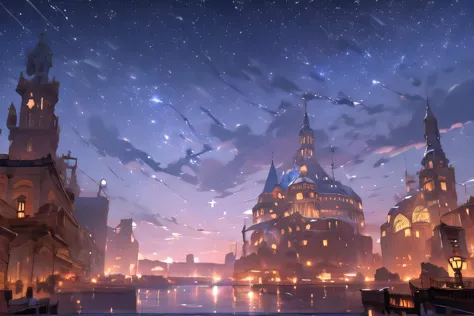 (masterpiece:1.2), best quality,PIXIV,Night scene,
scenery, sky, cloud, no humans, night, star (sky), outdoors, tower, building,...