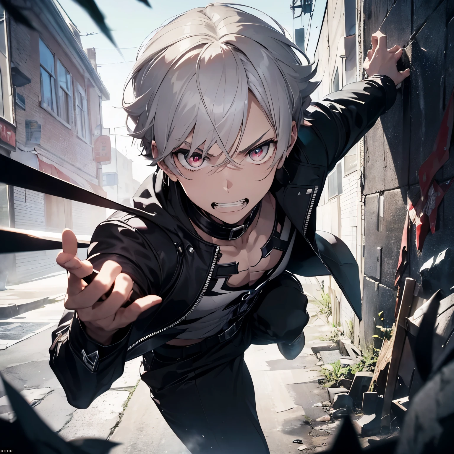 Anime - style image of a man with white hair and black jacket - SeaArt AI