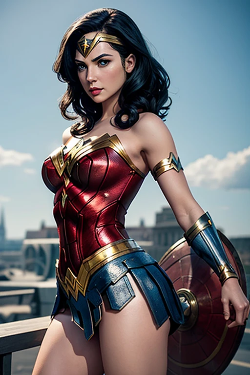 "Create a picture of Wonder Woman in her DC Bombshells outfit."