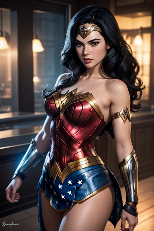 "Create a picture of Wonder Woman in her DC Bombshells outfit."