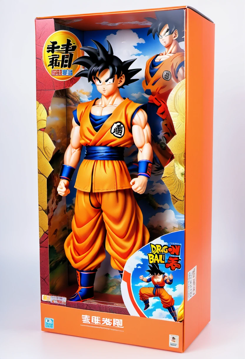 (best quality,4k,8k,highres,masterpiece:1.2),ultra-detailed, goku doll inside a box, product for sale, dragon ball, in the window of a toy store,