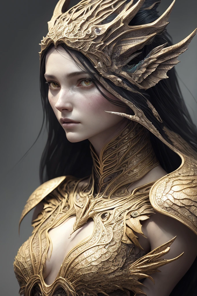 female with a young dragon behind her shoulder. Full body, Detailed face, detailed eyes. line art watercolor wash, ethereal background, abstract beauty,stand, approaching perfection, pure form, golden ratio, minimalistic, unfinished, concept art, by Brian Froud and Carne Griffiths and Wadim Kashin and John William Waterhouse, intricate details, 8k post production, high resolution, hyperdetailed, sharp focus, studio photo, intricate details, highly detailed, by greg rutkowski