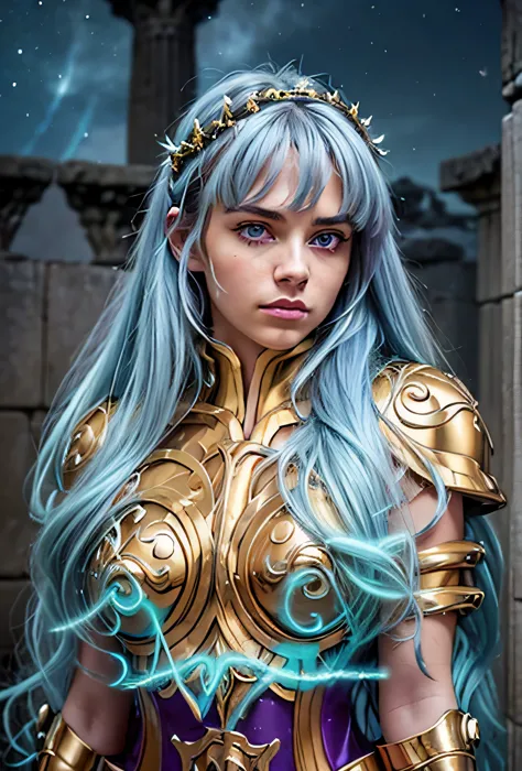 masterpiece. half-body portrait. she is the taurus knights of zodiac  warrior. a beautiful young woman (1 girl) about 20 years o...