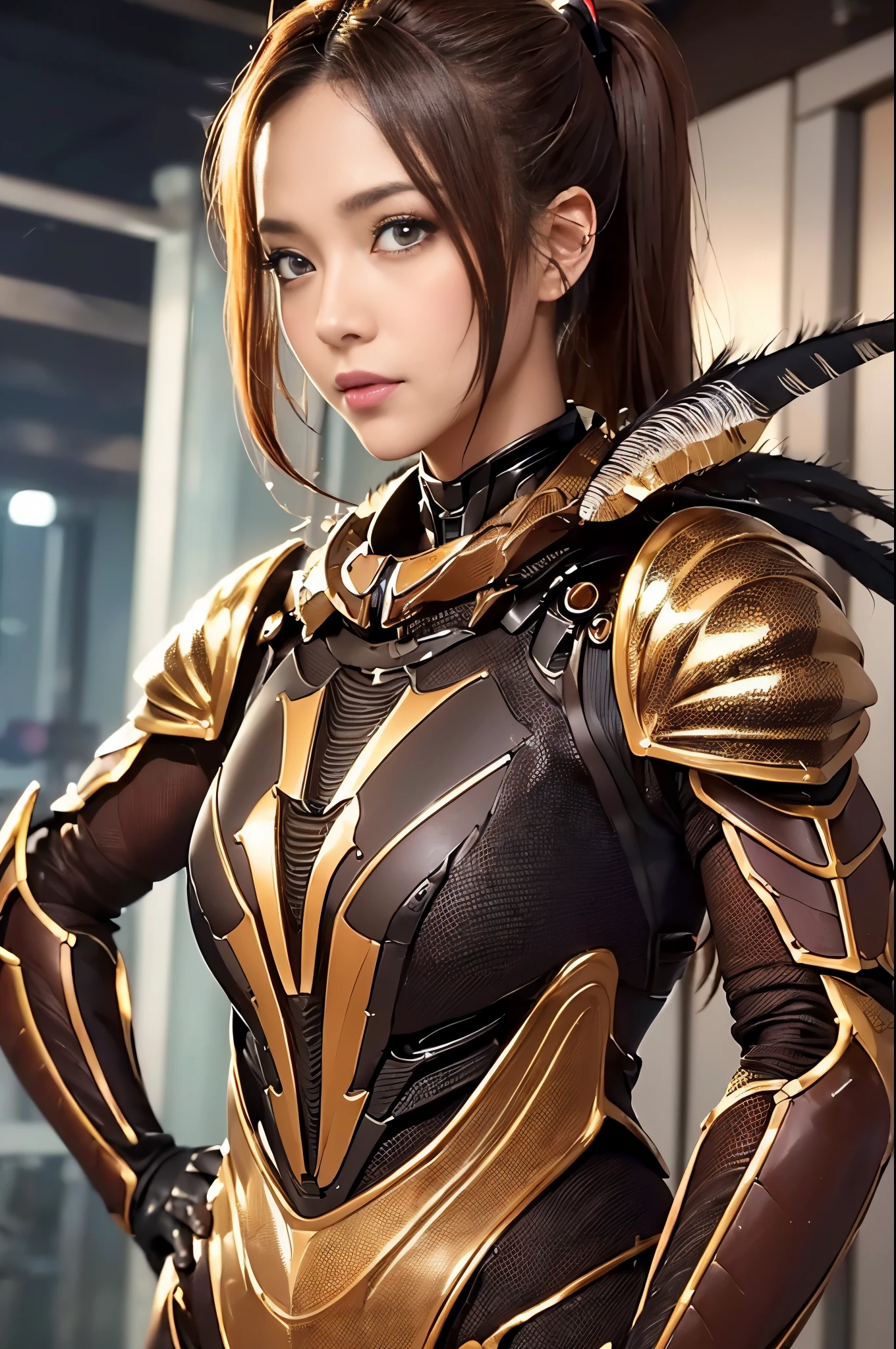 (High resolution,masterpiece,highest quality,Very detailed CG, anime, official art:1.4), realistic, photograph, amazing detail, everything is complicated, shiny and glossy,Amazing number of layers, 8K wallpaper, 3D, sketch, cute, figure,( alone:1.4), perfect female proportions,villain&#39;s daughter, (Fusion of dark brown cockroach and lady:1.4), (brown cockroach woman:1.2), (brown cockroach woman:1.2), (Fusion:1.2), (alone:1.4), (evil smile:1.2), muscular, abs, (Cockroach brown exoskeleton bio insect suit:1.4), (Cockroach brown exoskeleton bio insect armor:1.2), (brown transparent cockroach feathers:1.4), (Antennae of brown cockroaches:1.3),