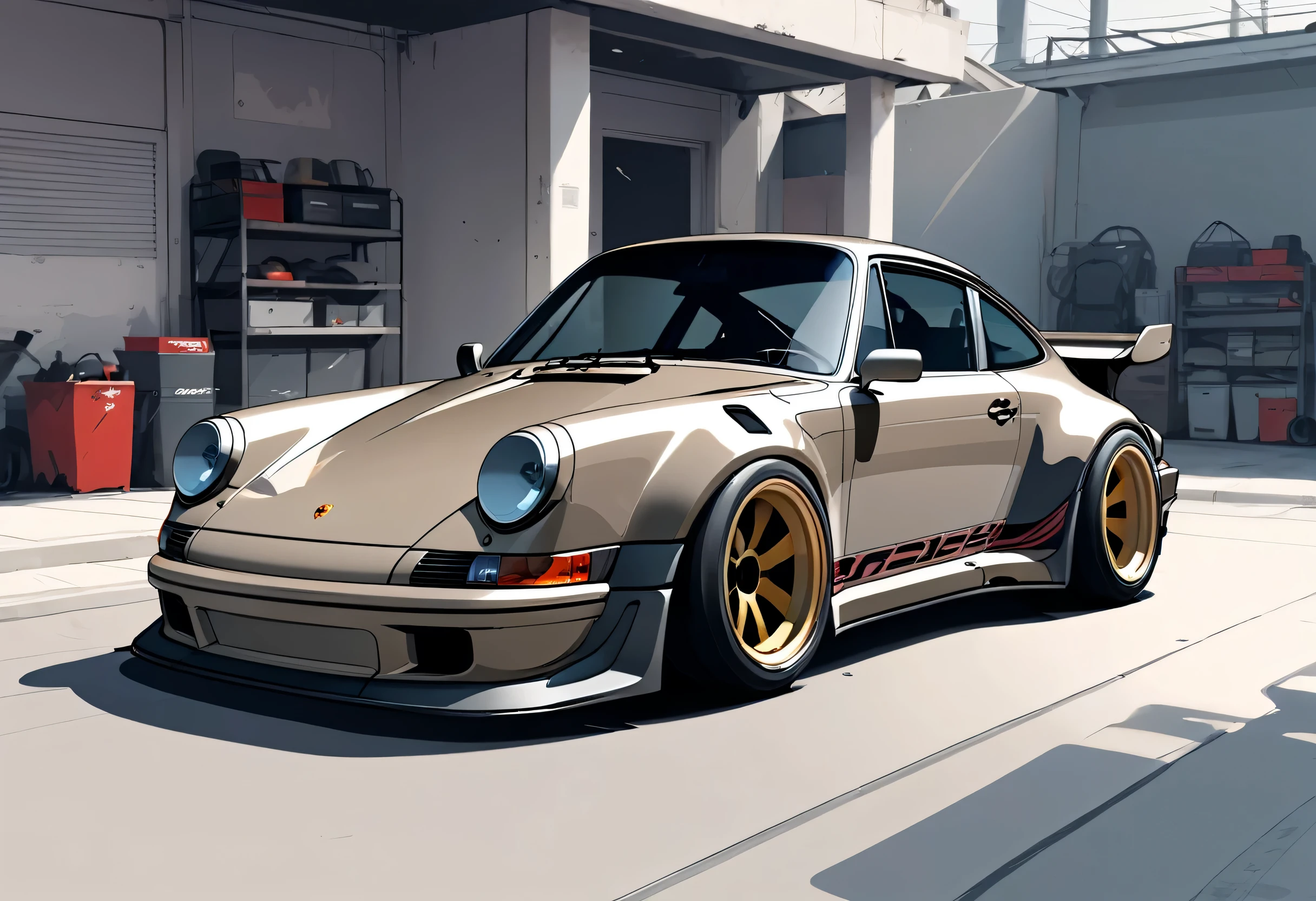 ปอร์เช่ 911 rwb， เรียบง่าย, ไม่ปะติดปะต่อ,บรรณาธิการ， ภาพประกอบ ，สีเบจเข้มและสีเทาเรือรบ