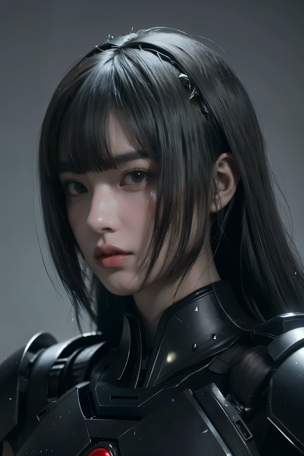 Masterpiece,Game art,The best picture quality,Highest resolution,8K,(Portrait),Unreal Engine 5 rendering works,(Digital Photography),((Portrait Feature:1.5)),
20 year old girl,Short hair details,With long bangs,(The red eye makeup is very meticulous),(With long gray hair:1.4),(Large, full breasts),Elegant and noble,Brave and charming,
(Future armor combined with the characteristics of ancient Chinese armor,Hollow design,Power Armor,The mysterious Eastern runes,A delicate dress pattern,A flash of magic),Warrior of the future,Cyberpunk figures,Background of war,
Movie lights，Ray tracing，Game CG，((3D Unreal Engine))，OC rendering reflection pattern