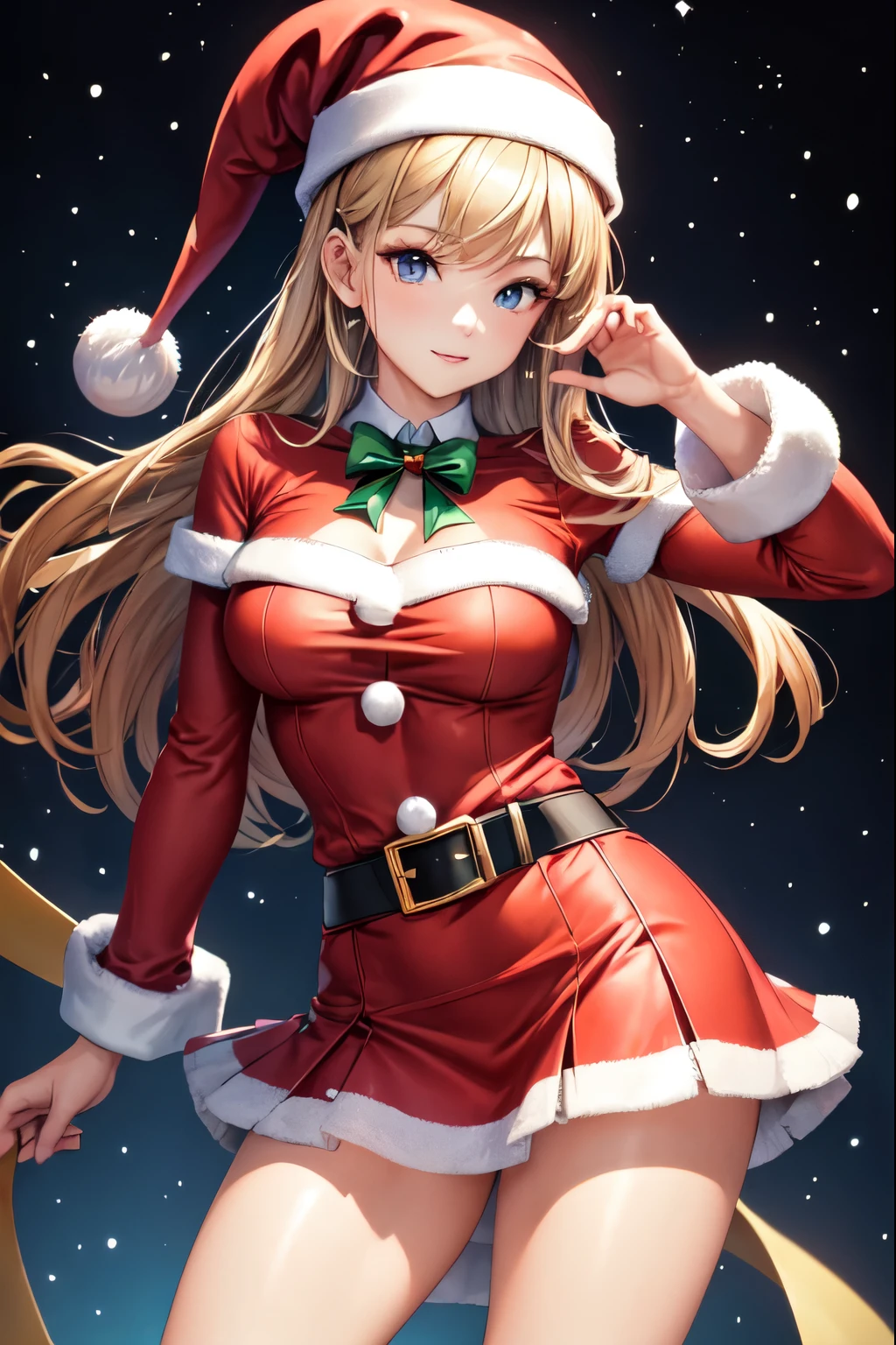 ((highest quality)), ((masterpiece)), (Detailed miniskirt Santa), perfect face