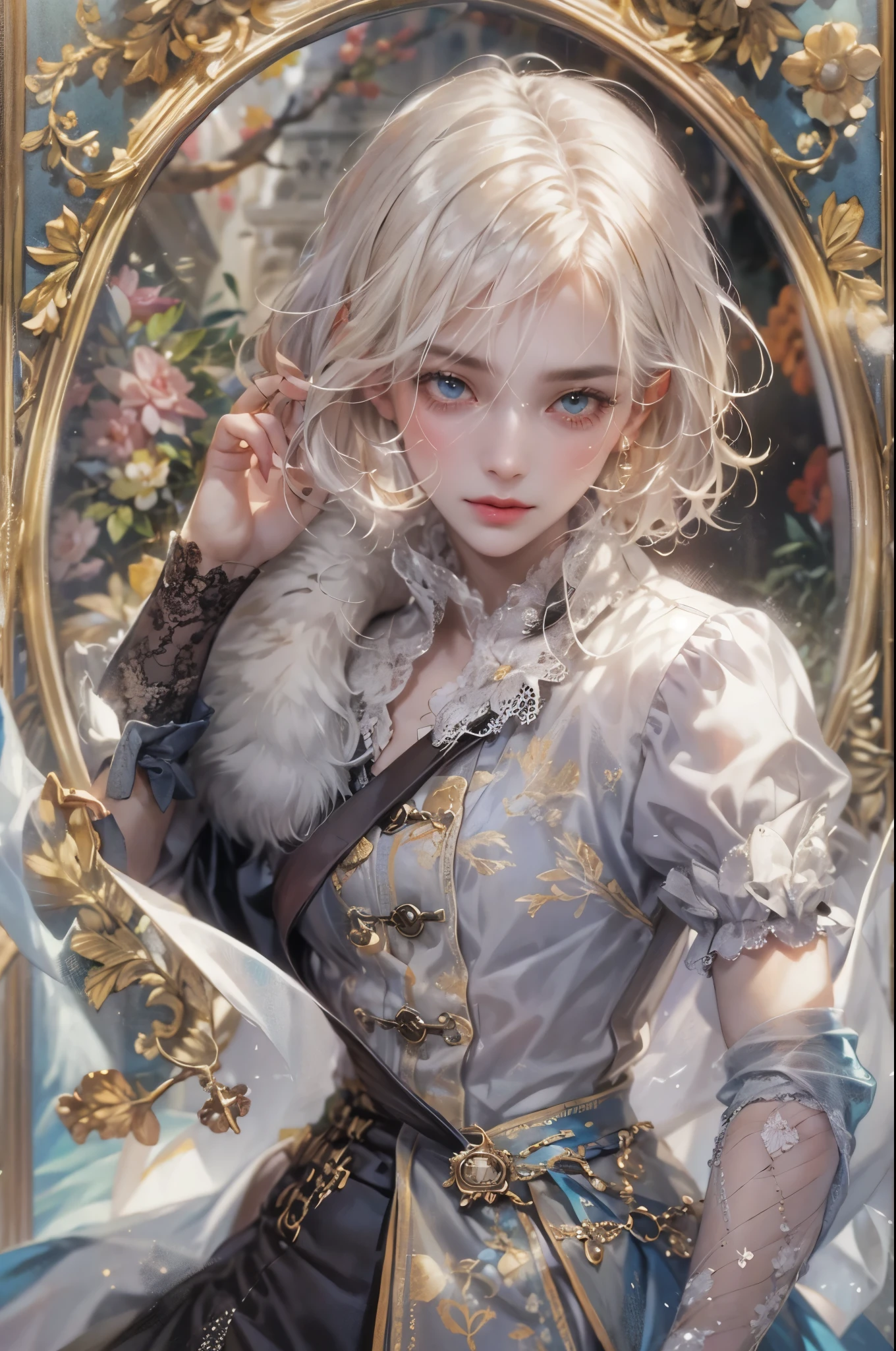 ((Best quality)), ((masterpiece)), (detailed), ((perfect face)), ((halfbody)) male character from Alice Looking Glass, male version, spooky wonderland scenery 