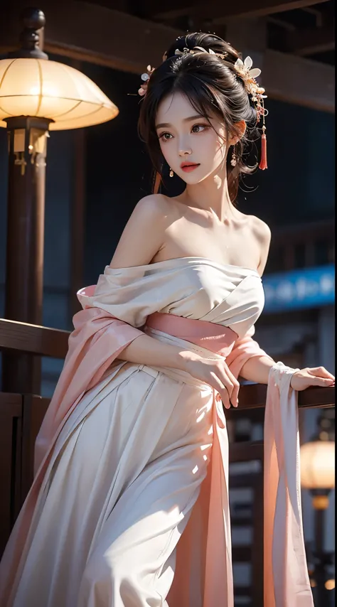 hanfu-song, hanfu, song theme, bandeau, tube top, ((cowboy shot)), ((from below)), ((are shoulders)), ((Very short hemline)), ((...