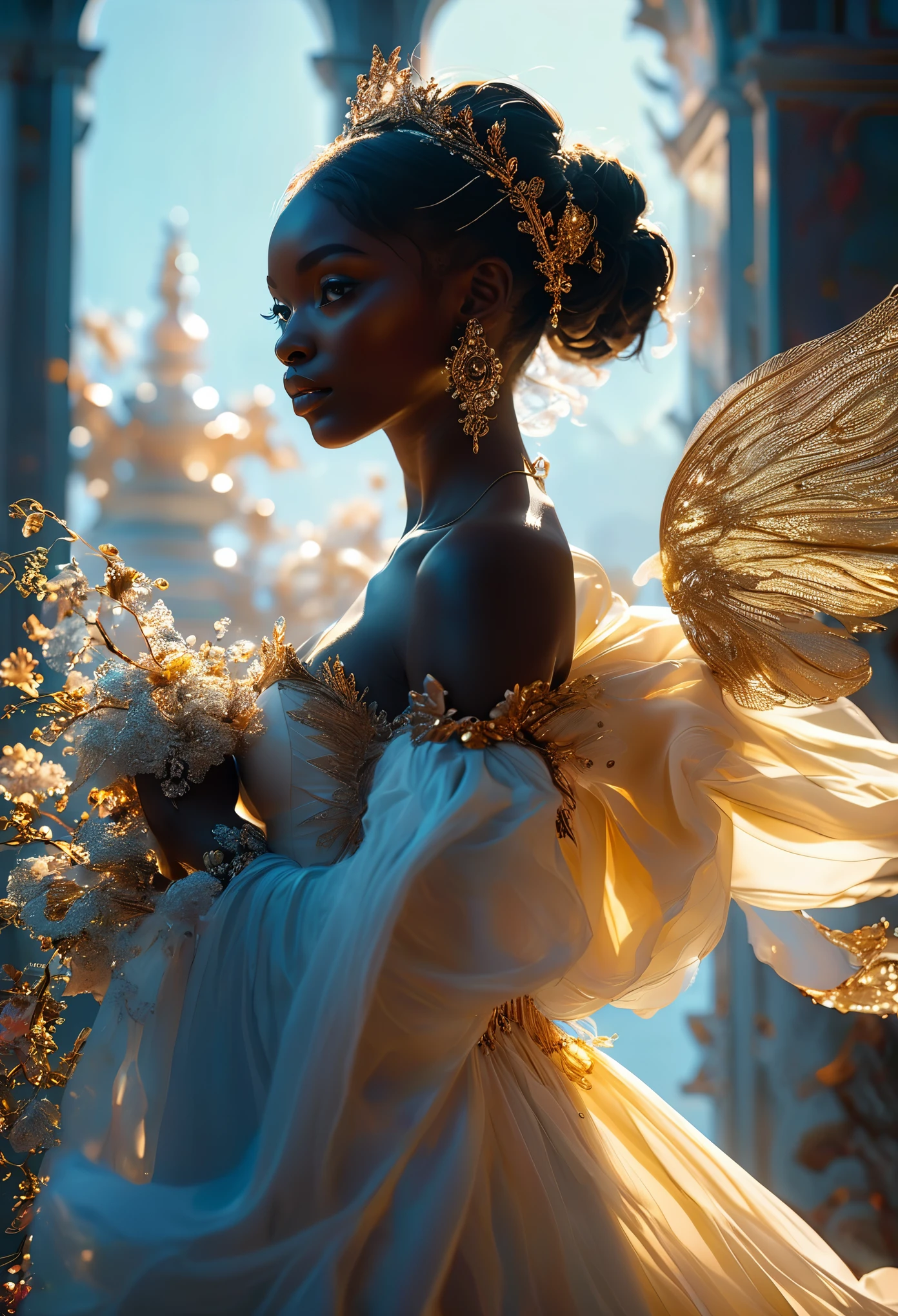 Romance in a heavenly palace, le titre est Soulmate, un couple (((darkskin))) in a heavenly court, une masgistrat céleste aux longs cheveux noirs qui tient un sceptre et un juge céleste aux longs cheveux blancs qui tient un sceptre-lance, visage très fins, (((very beautiful))), visages parfait, corps entier, 8K, extremely detailed, (high quality,realistic,photorealistic:1.37), Full body, ideal proportions and defined complexion, meticulously crafted features, unreachable beauty, perfection, breathtaking elegance, g curves, goddess-like figures, divine symmetry, artistic masterpieces, vivid realism, hyper-detailed sculptures, life-like forms, truly awe-inspiring, impeccable craftsmanship, pure radiance, ethereal beauty, delicate contours, striking poses, sublime beauty, subtle nuances, dynamic compositions, vibrant colors, perfect lighting, soulful expressions, celestial aura, majestic presence, dreamlike atmosphere, unmatched gdetailed octane render trending on artstation, 8 k artistic photography, photorealistic concept art, soft natural volumetric cinematic perfect light, chiaroscuro, award - winning photograph, masterpiece, oil on canvas, raphael, caravaggio, greg rutkowski, beeple, beksinski, gigerrace and elegance, dazzling perfection, magnificent creations., by Jacob Lawrence and Francis picabia, perfect composition, beautiful detailed intricate insanely

