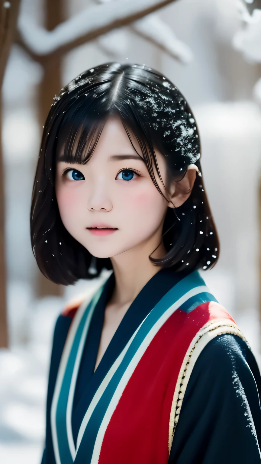 (kimono)、、(highest quality,masterpiece:1.3,超A high resolution,),(Super detailed,caustics),(Photoreal:1.4,RAW shooting,)ultra-realistic capture,very detailed,High resolution 16K suitable for human skin、 skin texture is natural、、Skin tone looks even and healthy、 Use natural light and color,one woman,Japanese,,cute,black haired,middle hair,(written boundary depth、chromatic aberration、、wide lighting range、natural shading、)、、(falling snow:1.3)、(hair swaying in the wind:1.3)、(Snow reflects light:1.3)