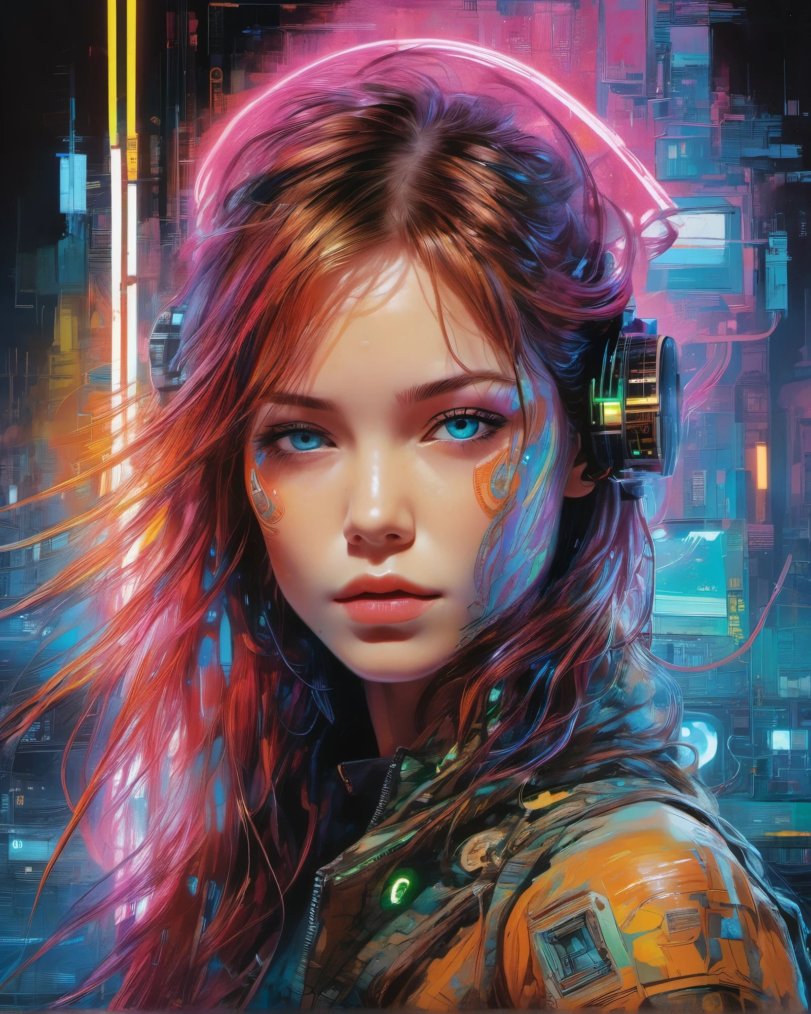 (obra de arte, néon:1.3), Imagine (Laurence Bedard:1.5) em uma fascinante cena cyberpunk no estilo hipnotizante de Carne Griffiths, apresentando um (Laurence Bedard, garota ciborgue com cabelo comprido:1.6) em meio ao veneno da areia movediça em uma estação espacial abandonada.
Nesta obra de arte, a aparência da jovem ciborgue bedard incorpora a essência da arte distinta de Carne Griffiths. Seus longos cabelos fluem como mechas delicadas, entrelaçando-se com circuitos de cor neon que iluminam seus aprimoramentos cibernéticos. os olhos dela, uma mistura hipnótica de humano e digital, parecem transcender os limites da realidade.