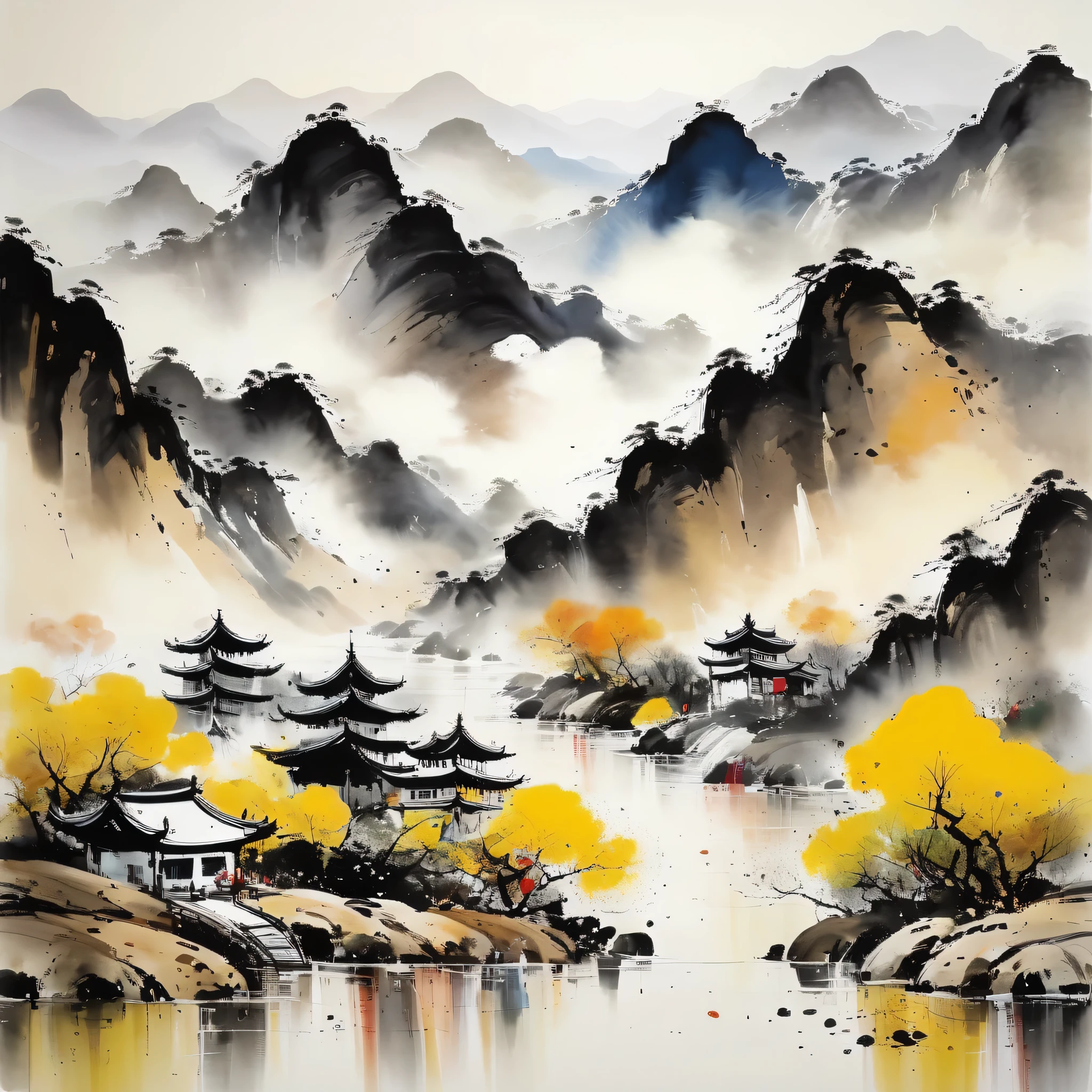 (Wu Kanzhong&#39;绘画风格), 水墨画技法与西方绘画理念的结合, (山)