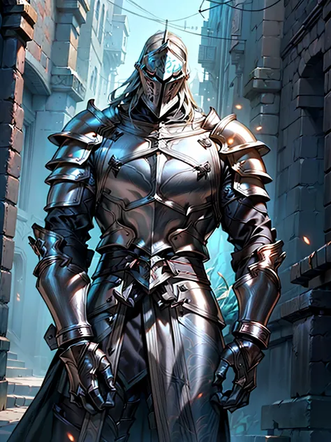 (((An epic and visually stunning digital anime upper body portrait featuring a sylphlike masuline male knight soldier clad in a ...