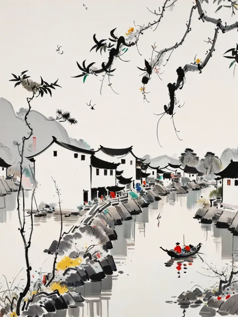 wu guanzhong style，emerging young artists supported by wu guanzhong，through the fusion of traditional and modern elements，by the...