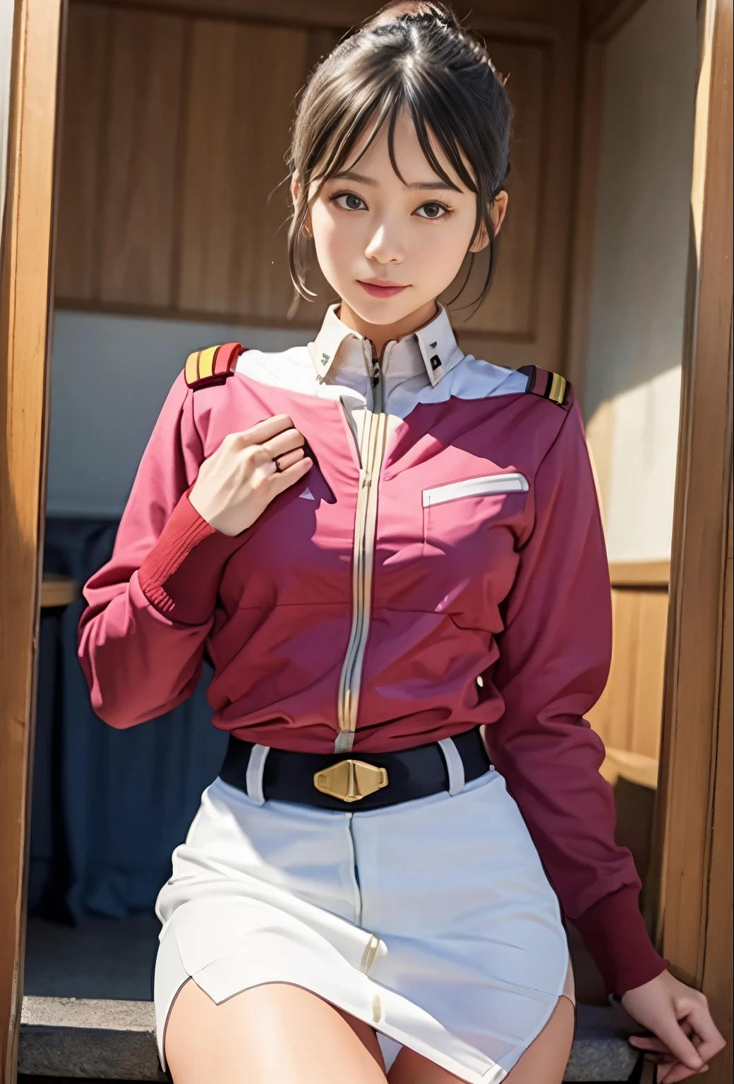 fotos reales、Highest imAño quality、Mujer hermosa、hermosos muslos、Hermoso rostro、real imAño、minifalda superior de uniforme del ejército federal、bragas blancas、cola de caballo、Yuriko Yoshitaka、16Año日本人女性、Señora. Bowe、Niña bonita、bragas blancasーが丸見え、1６Año、（bragas blancasー:1.3）、súper minifalda、hermosos muslos、bragas blancasー、赤いミニスカートがめくれてbragas blancasーが見えてる