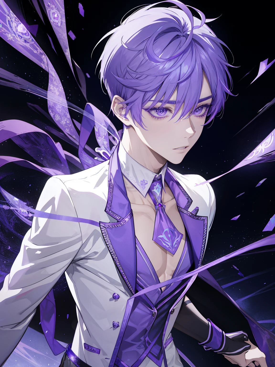 Anime guy with purple hair and purple tie and white shirt - SeaArt AI