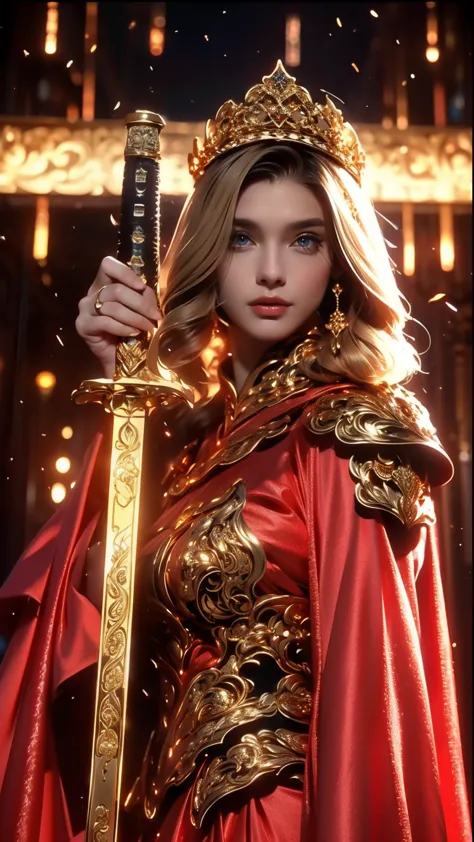 ((best quality)), ((masterpiece)), (highly detailed:1.3),a woman wearing black armor, long hair. holding a luxury sword, armor w...