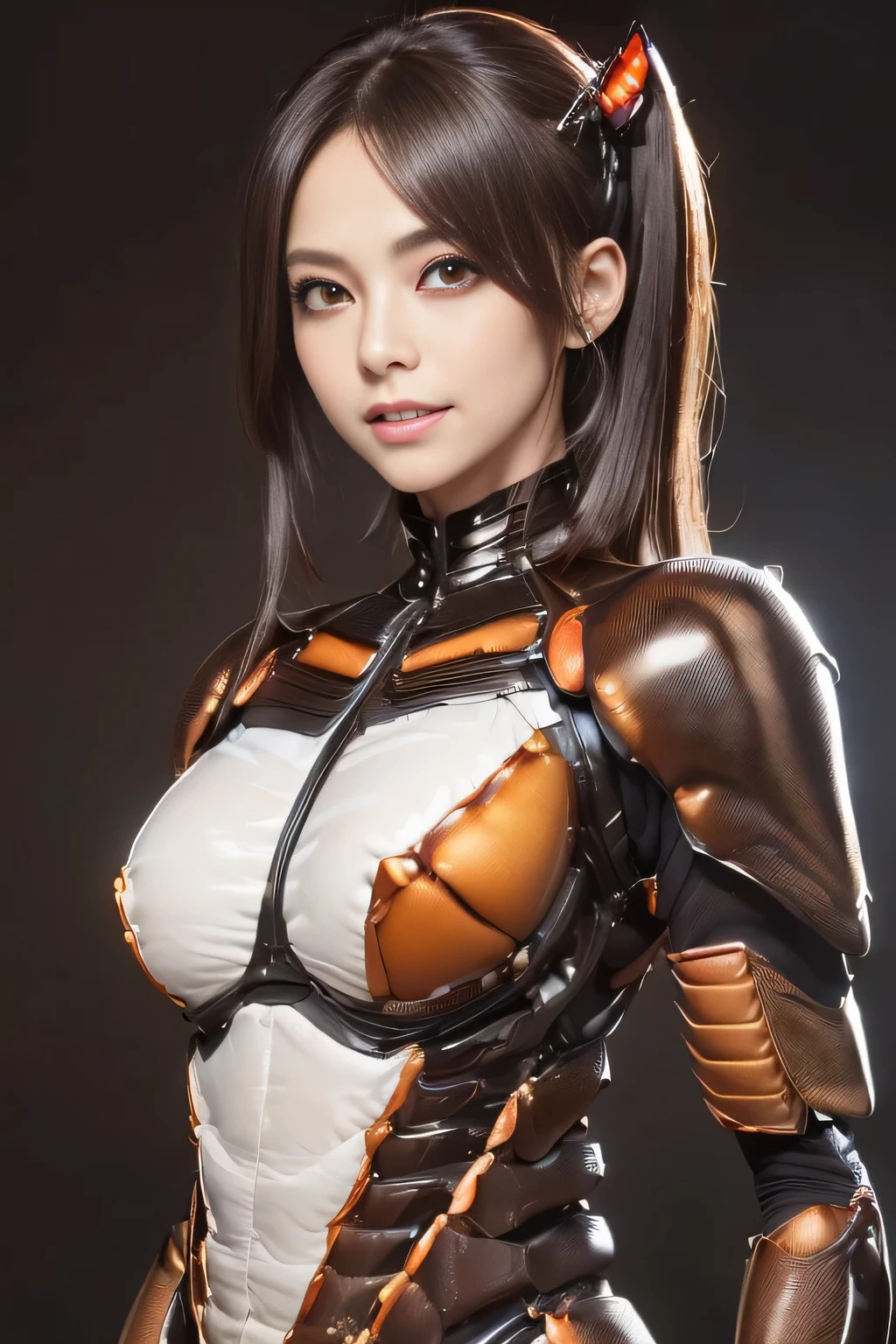 (High resolution,masterpiece,highest quality,Very detailed CG, anime, official art:1.4), realistic, photograph, amazing detail, everything is complicated, shiny and glossy,Amazing number of layers, 8K wallpaper, 3D, sketch, cute, figure,( alone:1.4), perfect female proportions,villain&#39;s daughter, (Fusion of dark brown cockroach and lady:1.4), (brown cockroach woman:1.2), (brown cockroach woman:1.2), (Fusion:1.2), (alone:1.4), (evil smile:1.2), muscular, abs, (Cockroach brown exoskeleton bio insect suit:1.4), (Cockroach brown exoskeleton bio insect armor:1.2), (brown transparent cockroach feathers:1.4), (Antennae of brown cockroaches:1.3),