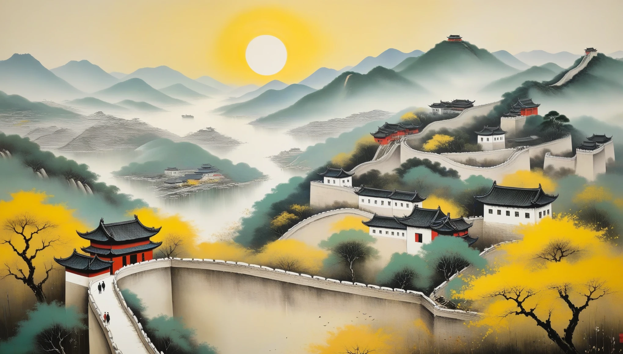 Wu Guanzhong，Leute aus Yixing, Jiangsu，Ölgemälde erstellen《alte Mauer》，Der Schaffung von Landschaftsölgemälden verpflichtet，und erforschen Sie die Verstaatlichung der Ölmalerei，Er versuchte, die intuitive Lebendigkeit europäischer Ölgemälde in der Darstellung der Natur hervorzuheben.、Der Reichtum und die Feinheit der Ölgemäldefarben und der traditionellen chinesischen Kunst、Ästhetische Ideale verschmolzen，Er ist bestrebt, traditionelle chinesische Materialien und Werkzeuge zu verwenden, um moderne，und entdecken Sie die Innovation der chinesischen Malerei。