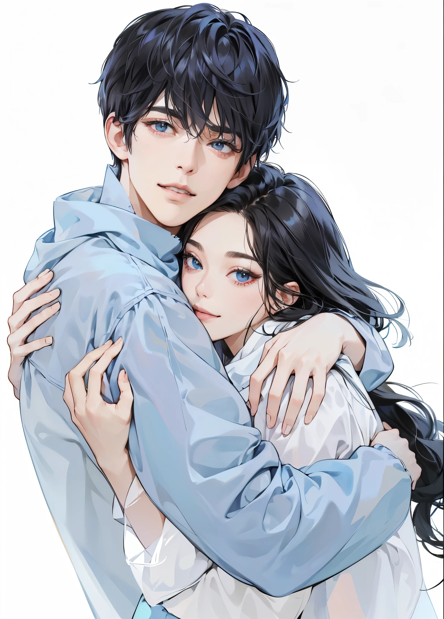 Anime couple hugging each other in a hug - SeaArt AI