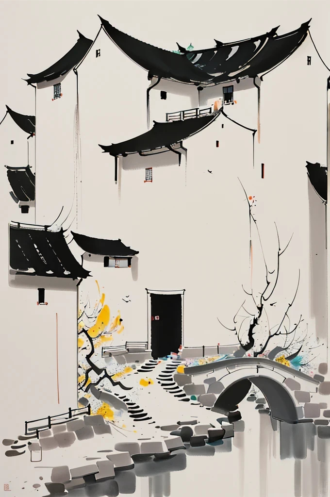 (abstract ink painting:1.5)，author:Wu Guanzhong,author:Wu Guanzhong，Wu Guanzhong的艺术风格，The fusion of Chinese ink painting and modernist aesthetics，Simple yet powerful lines and shapes，minimalist，