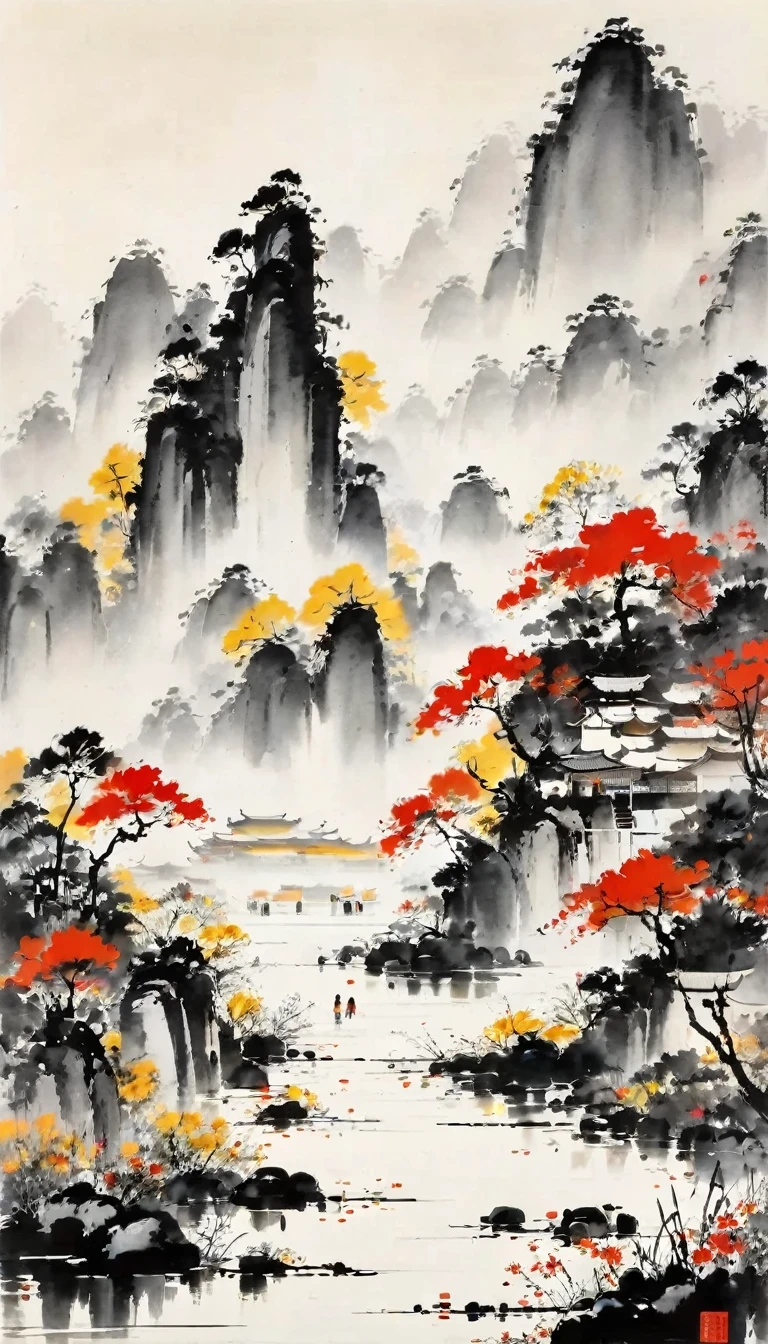 (pintura de tinta abstracta:1.5)，Autor:Wu Guanzhong,Autor:Wu Guanzhong，El estilo artístico de Wu Guanzhong，La fusión de la pintura con tinta china y la estética modernista，Líneas y formas simples pero poderosas.，minimalista，