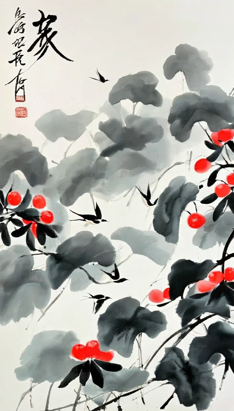 (abstract ink painting:1.5)，author:Wu Guanzhong,author:Wu Guanzhong，Wu Guanzhong的艺术风格，The fusion of Chinese ink painting and modernist aesthetics，Simple yet powerful lines and shapes，minimalist