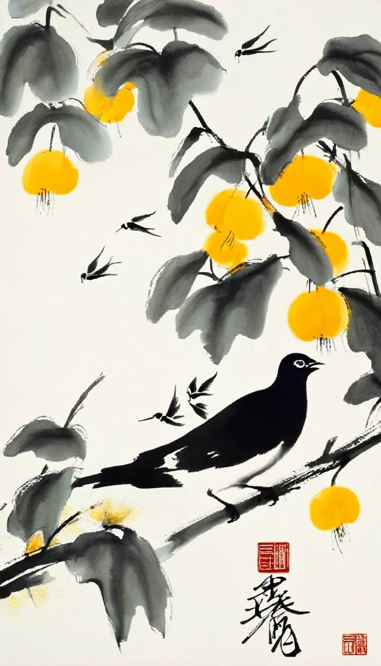 (abstract ink painting:1.5)，author:Wu Guanzhong,author:Wu Guanzhong，Wu Guanzhong的艺术风格，The fusion of Chinese ink painting and modernist aesthetics，Simple yet powerful lines and shapes，minimalist