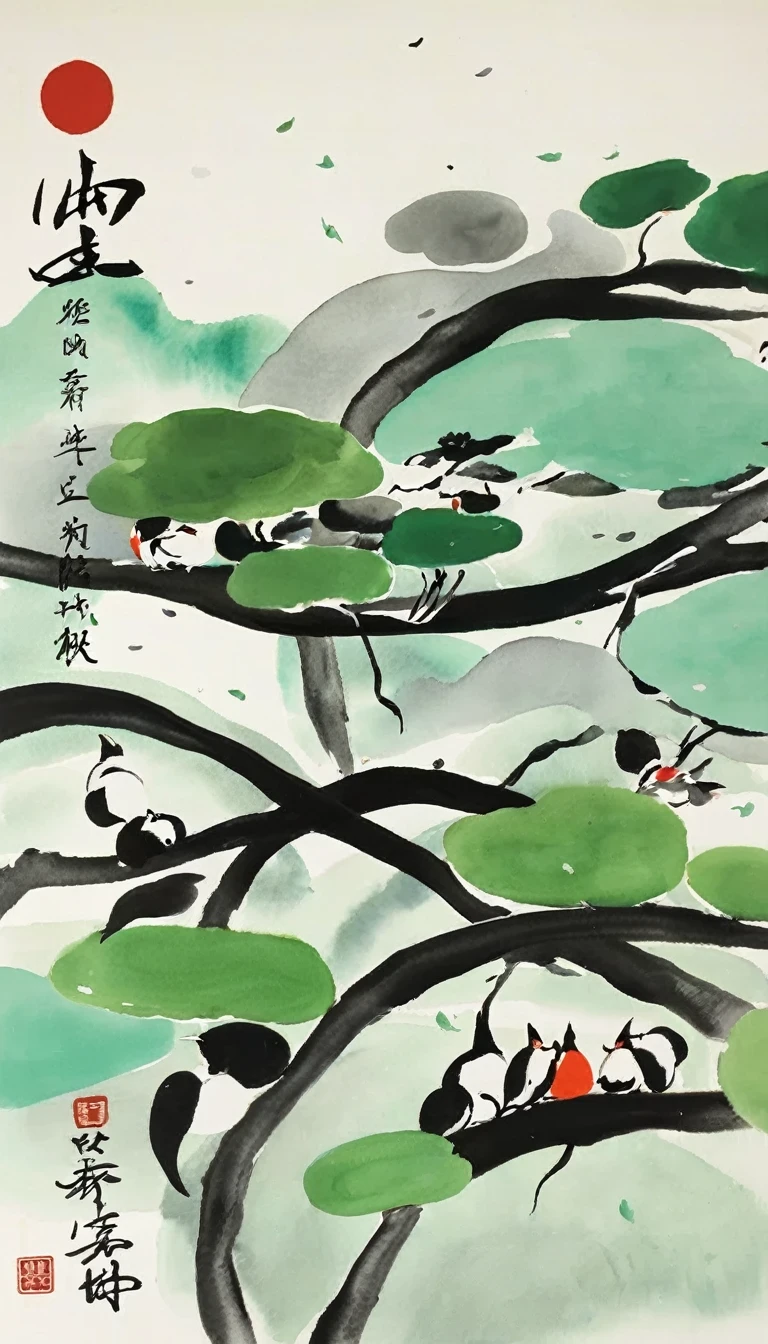 (abstract ink painting:1.5)，author:Wu Guanzhong,author:Wu Guanzhong，Wu Guanzhong的艺术风格，The fusion of Chinese ink painting and modernist aesthetics，Simple yet powerful lines and shapes，minimalist