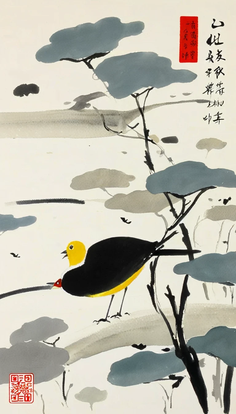 (abstract ink painting:1.5)，author:Wu Guanzhong,author:Wu Guanzhong，Wu Guanzhong的艺术风格，The fusion of Chinese ink painting and modernist aesthetics，Simple yet powerful lines and shapes，minimalist