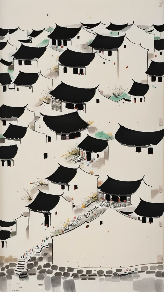 (abstract ink painting:1.5)，author:Wu Guanzhong,author:Wu Guanzhong，Wu Guanzhong的艺术风格，The fusion of Chinese ink painting and modernist aesthetics，Simple yet powerful lines and shapes，minimalist