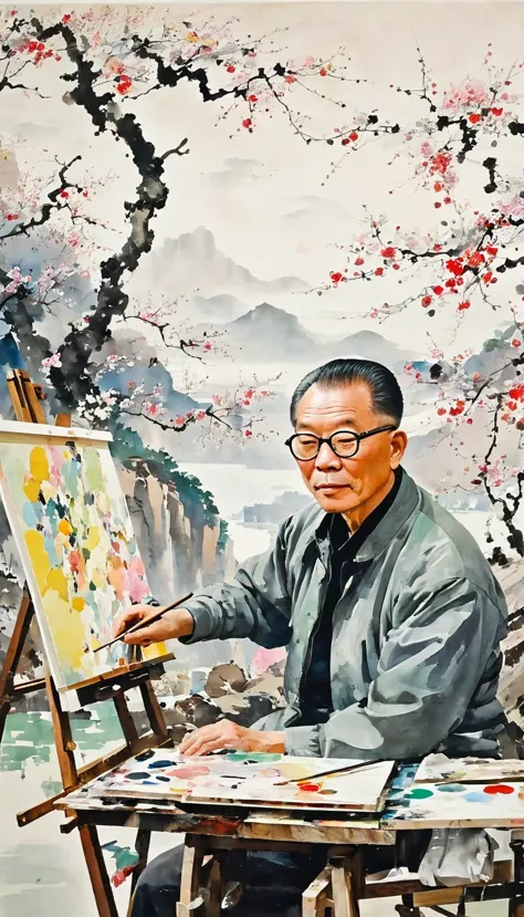 Wu Guanzhong,Wu Guanzhong，self-portrait，portrait，painter，artist