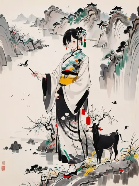 wu guanzhong style，emerging young artists supported by wu guanzhong，through the fusion of traditional and modern elements，it rai...